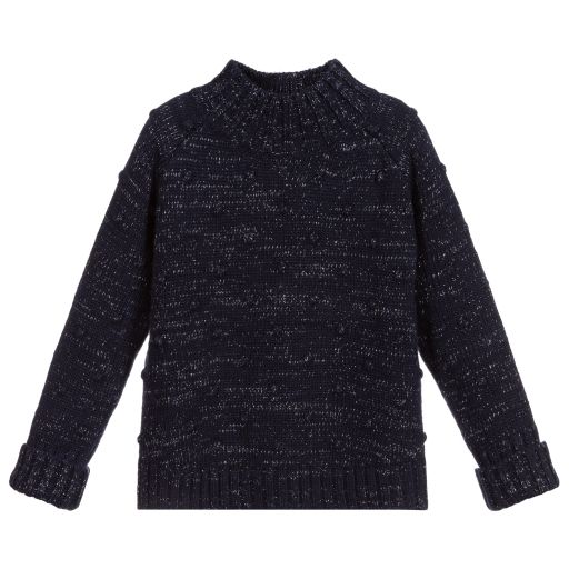 Pan Con Chocolate-Blue Knitted Wool Sweater | Childrensalon Outlet