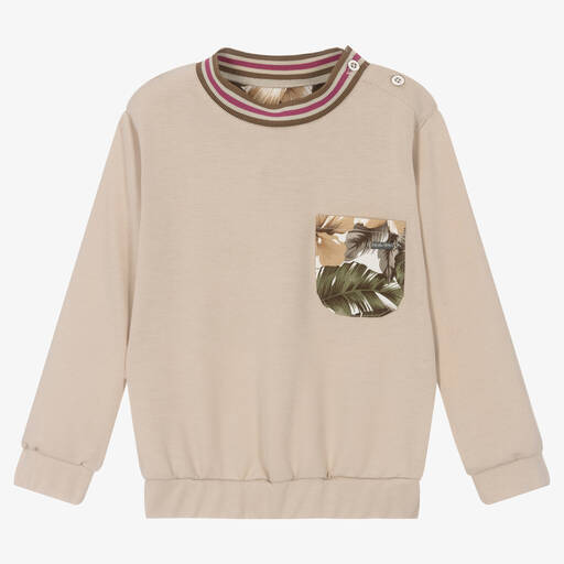 Pan Con Chocolate-Boys Beige Jersey Sweatshirt | Childrensalon Outlet