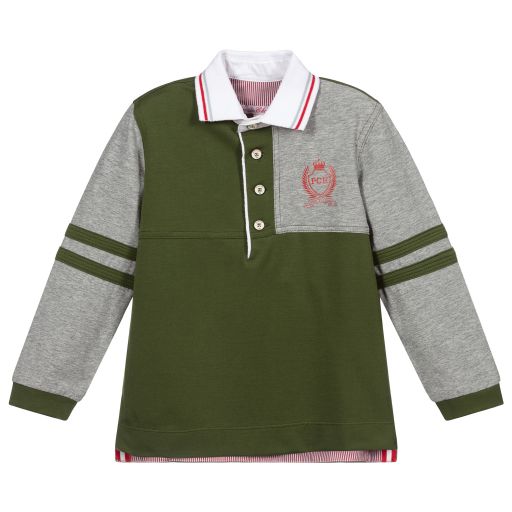 Pan Con Chocolate-Boys Green & Grey Polo Shirt | Childrensalon Outlet