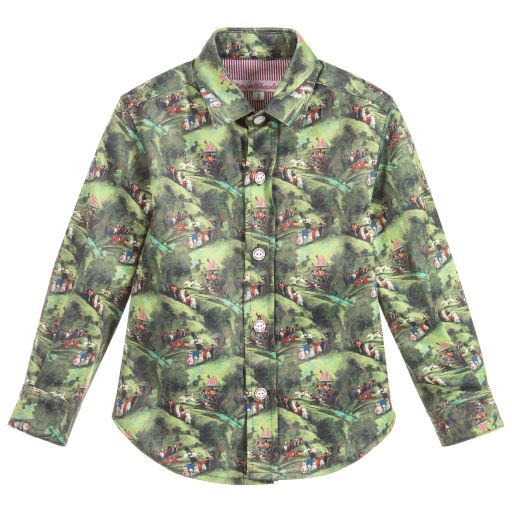 Pan Con Chocolate-Boys Green Print Shirt  | Childrensalon Outlet