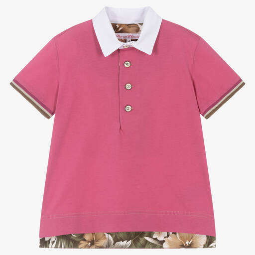 Pan Con Chocolate-Boys Pink Cotton Polo Shirt | Childrensalon Outlet