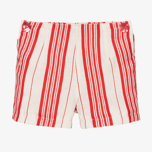 Pan Con Chocolate-Boys Red & Ivory Cotton & Linen Shorts | Childrensalon Outlet