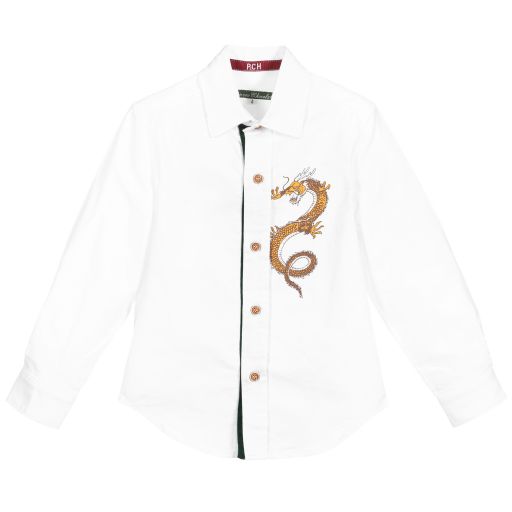 Pan Con Chocolate-Boys White Cotton Dragon Shirt | Childrensalon Outlet