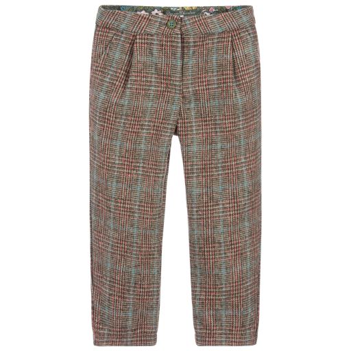 Pan Con Chocolate-Brown & Green Checked Trousers | Childrensalon Outlet