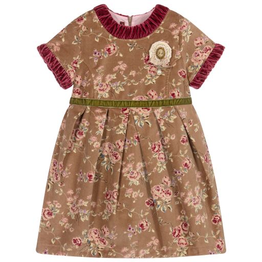 Pan Con Chocolate-Brown & Pink Velvet Dress  | Childrensalon Outlet