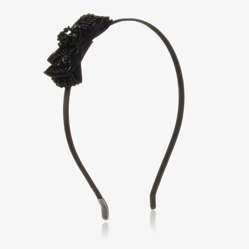 Pan Con Chocolate-Girls Black Beaded Bow Hairband | Childrensalon Outlet
