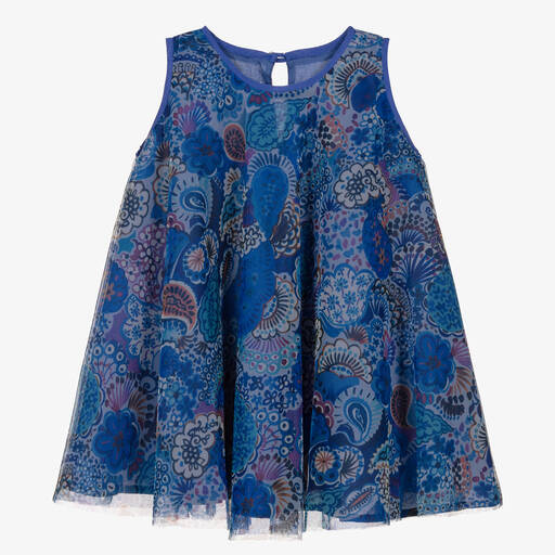 Pan Con Chocolate-Girls Blue Floral Tulle Dress | Childrensalon Outlet