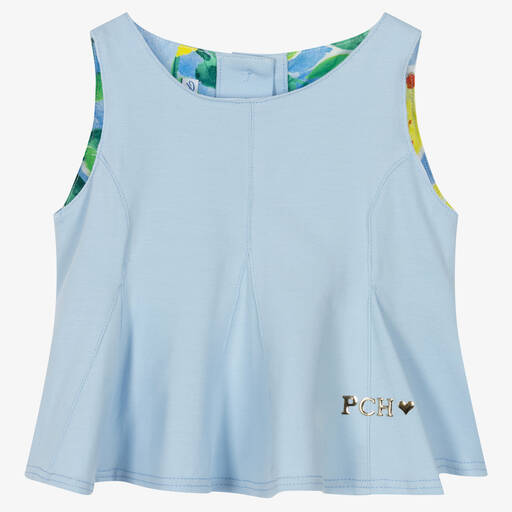 Pan Con Chocolate-Girls Blue Sleeveless Jersey Top | Childrensalon Outlet