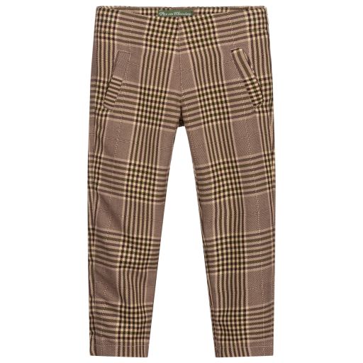 Pan Con Chocolate-Girls Brown Check Trousers  | Childrensalon Outlet