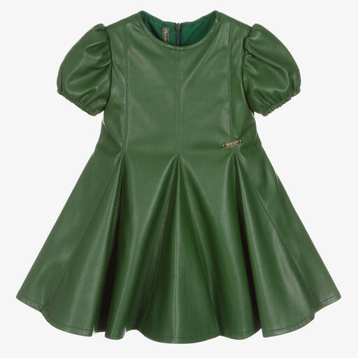 Pan Con Chocolate-Girls Green Faux Leather Dress | Childrensalon Outlet