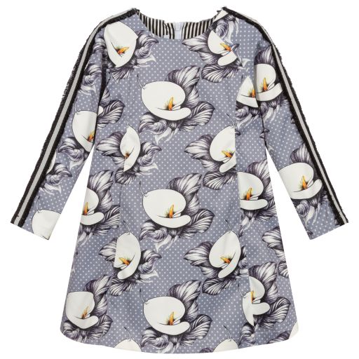 Pan Con Chocolate-Girls Grey Floral Dress | Childrensalon Outlet