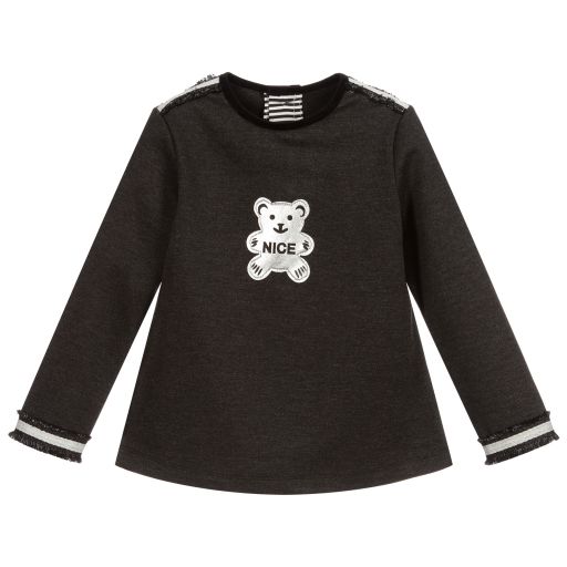 Pan Con Chocolate-Girls Grey Jersey Top | Childrensalon Outlet