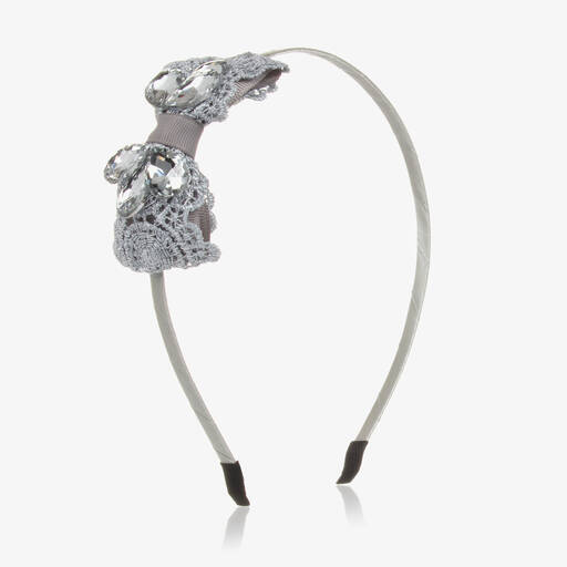 Pan Con Chocolate-Girls Grey Lace Bow Hairband | Childrensalon Outlet