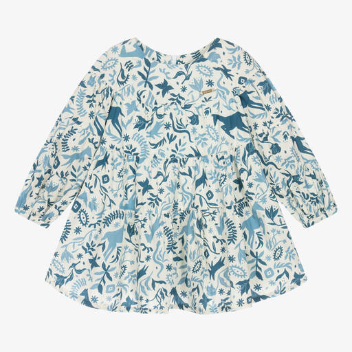 Pan Con Chocolate-Girls Ivory & Blue Cotton Dress | Childrensalon Outlet