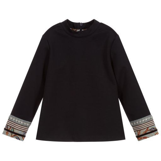 Pan Con Chocolate-Girls Navy Blue Jersey Top | Childrensalon Outlet