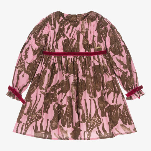 Pan Con Chocolate-Girls Pink & Brown Cotton Dress | Childrensalon Outlet