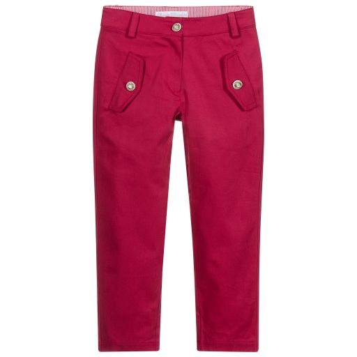 Pan Con Chocolate-Girls Pink Cotton Trousers  | Childrensalon Outlet