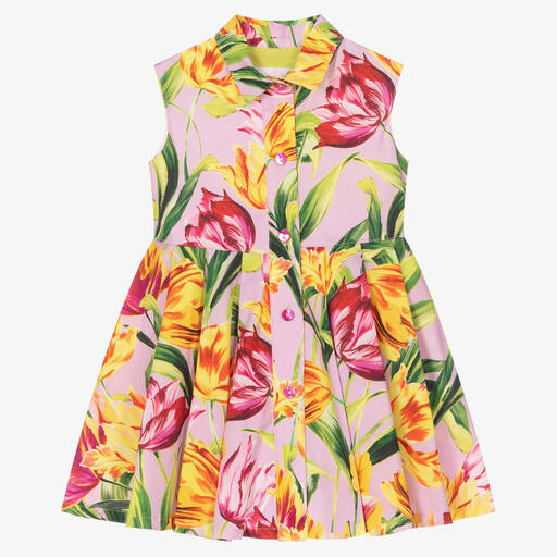 Pan Con Chocolate-Rosa Baumwollkleid mit Blumen-Print | Childrensalon Outlet