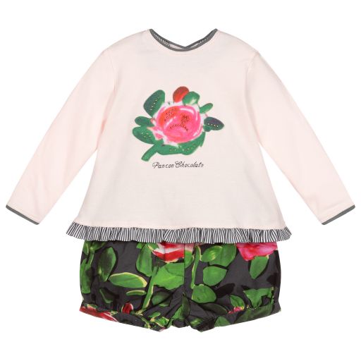 Pan Con Chocolate-Girls Pink Floral Shorts Set | Childrensalon Outlet