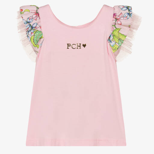 Pan Con Chocolate-Girls Pink Jersey Ruffle Trim Top | Childrensalon Outlet