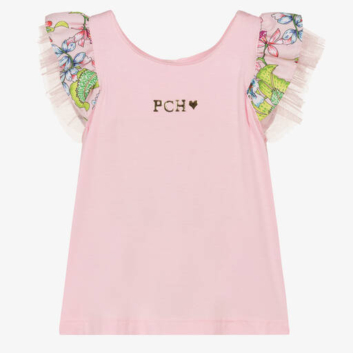 Pan Con Chocolate-Rosa Jersey-Top mit Rüschenbesatz | Childrensalon Outlet