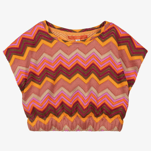Pan Con Chocolate-Girls Pink & Orange Zigzag Knit Top | Childrensalon Outlet