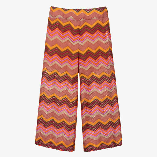 Pan Con Chocolate-Girls Pink & Orange Zigzag Knit Trousers | Childrensalon Outlet