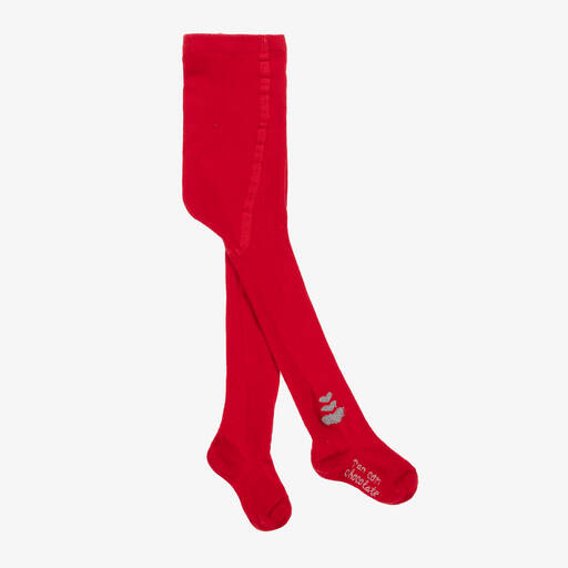 Pan Con Chocolate-Girls Red Cotton Tights | Childrensalon Outlet