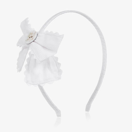 Pan Con Chocolate-Girls White Bow Hairband | Childrensalon Outlet