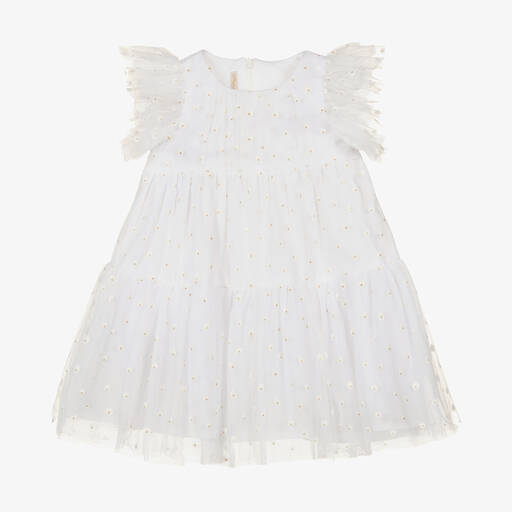 Pan Con Chocolate-Girls White Floral Tulle Dress | Childrensalon Outlet