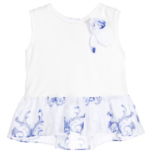 Pan Con Chocolate-Girls White Jersey & Printed Voile Top | Childrensalon Outlet