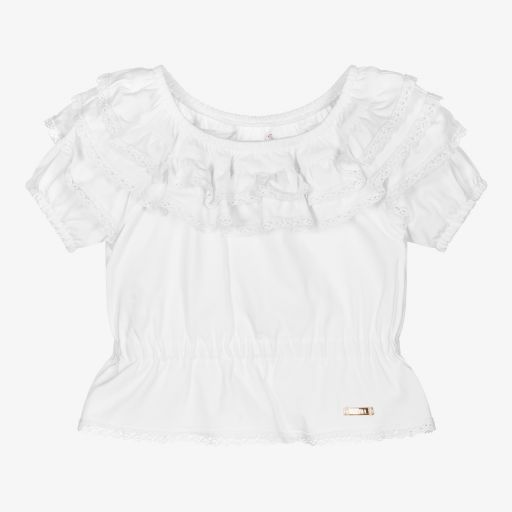 Pan Con Chocolate-Girls White Ruffle T-Shirt | Childrensalon Outlet