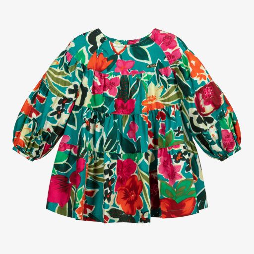 Pan Con Chocolate-Green Cotton Floral Dress | Childrensalon Outlet