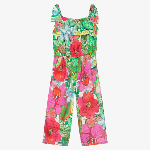 Pan Con Chocolate-Green & Pink Floral Jumpsuit | Childrensalon Outlet
