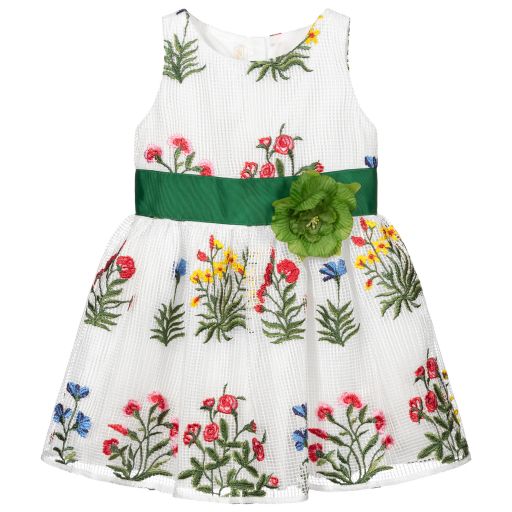 Pan Con Chocolate-Green & White Mesh Dress | Childrensalon Outlet