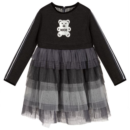 Pan Con Chocolate-Grey Tiered Tulle Dress | Childrensalon Outlet