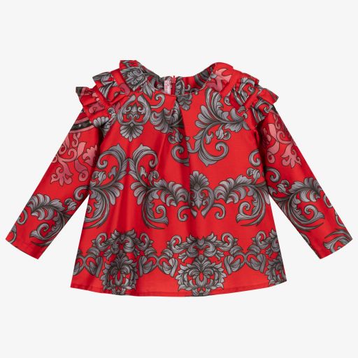 Pan Con Chocolate-Red & Grey Cotton Blouse | Childrensalon Outlet