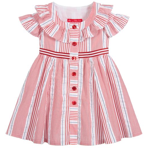Pan Con Chocolate-Red Striped Cotton Dress | Childrensalon Outlet