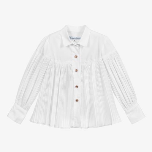 Pan Con Chocolate-White Pleated Blouse | Childrensalon Outlet