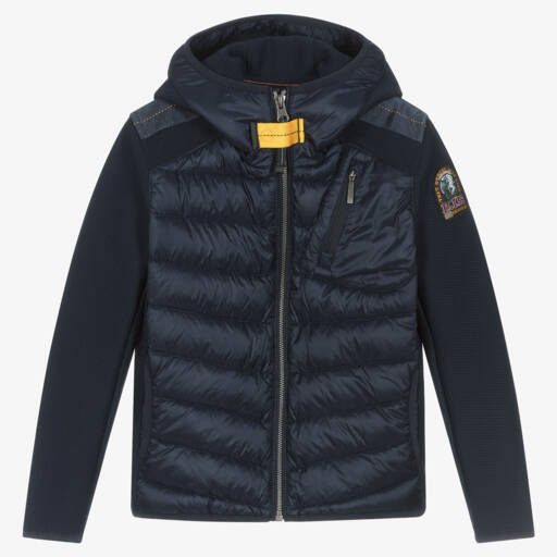 Parajumpers-Boys Navy Blue Hooded Jacket with Knit Sleeves | Childrensalon Outlet