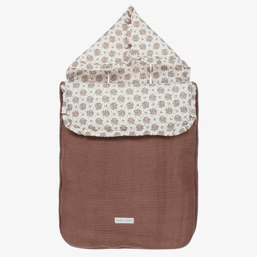 Pasito a Pasito-Brown Cotton Floral Footmuff | Childrensalon Outlet