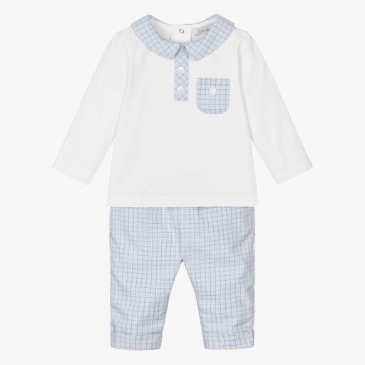 Patachou-Белый топ и голубые штанишки из хлопка | Childrensalon Outlet