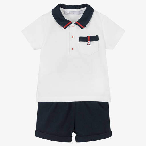 Patachou-Baby Boys Blue & White Cotton Shorts Set | Childrensalon Outlet