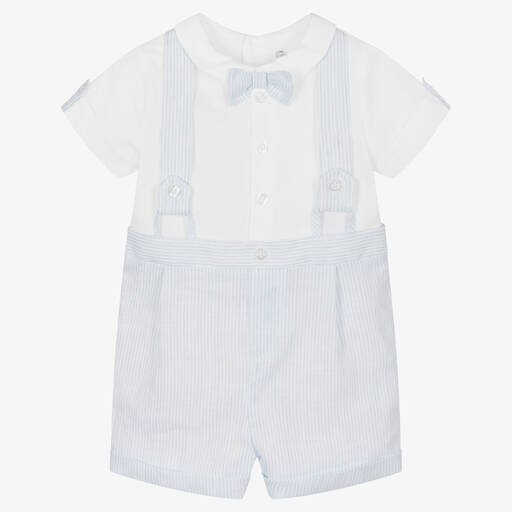 Patachou-Baby Boys Blue & White Stripe Linen Shortie | Childrensalon Outlet
