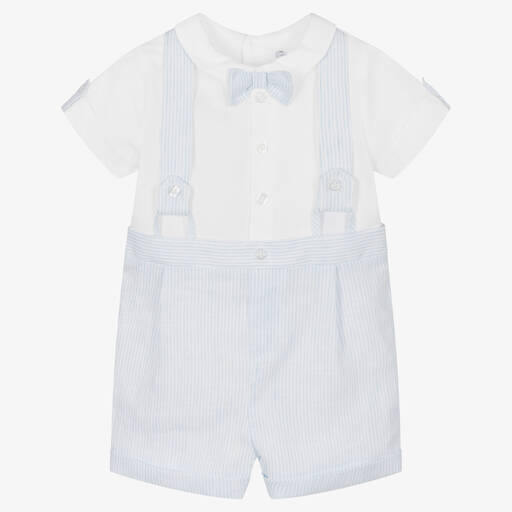 Patachou-Бело-голубой песочник из льна в полоску | Childrensalon Outlet