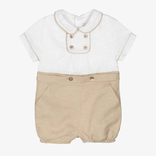 Patachou-Baby Boys White & Beige Cotton Shortie | Childrensalon Outlet