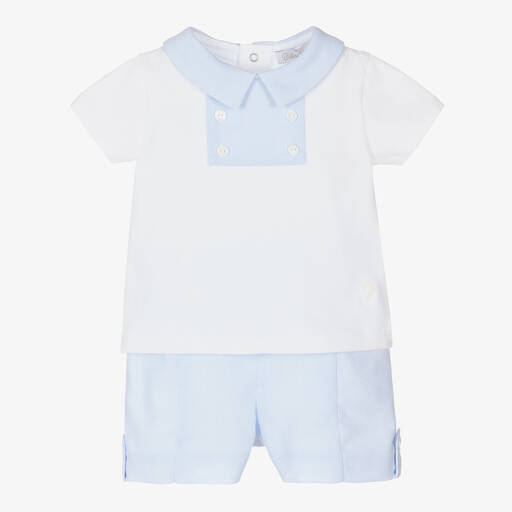 Patachou-Baby Boys White & Blue Cotton Shorts Set | Childrensalon Outlet
