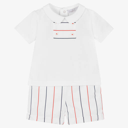 Patachou-Baby Boys White Cotton Stripe Shorts Set | Childrensalon Outlet