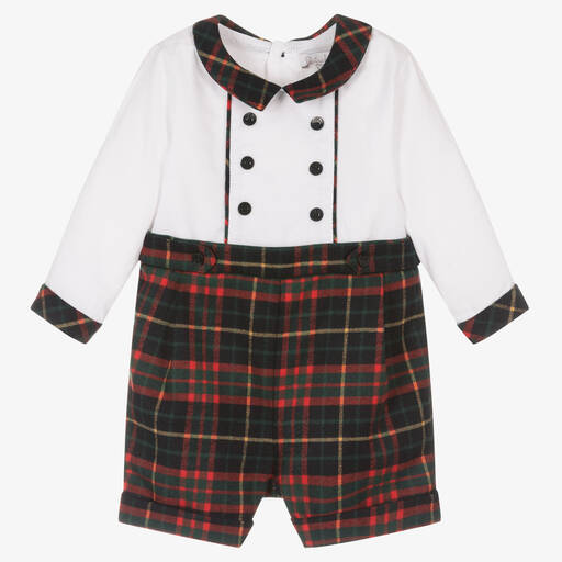 Patachou-Baby Boys White & Red Tartan Shortie | Childrensalon Outlet