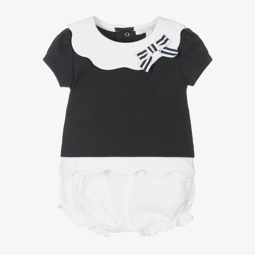 Patachou-Baby Girls Blue & White Cotton Shorts Set | Childrensalon Outlet